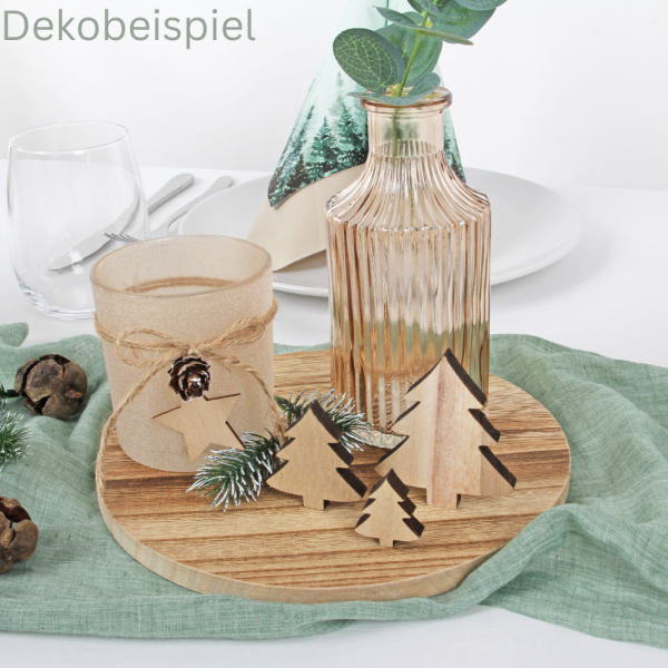 Dekobeispiel mit den Holz Streudeko Tannenbäume in Hellbraun, 30 - 65 mm.