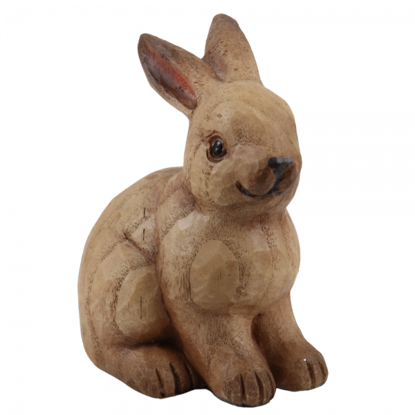 Dekofigur Osterhase in Holz-Optik, sitzend, 11 cm.