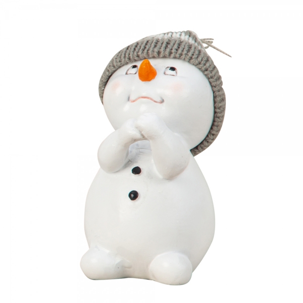 Niedlicher Schneemann mit Strickmütze, Blick nach oben, 12 cm.