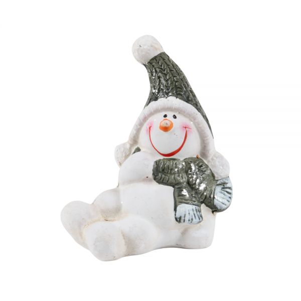 Kleiner Keramik Schneemann seitlich liegend, 90 mm.