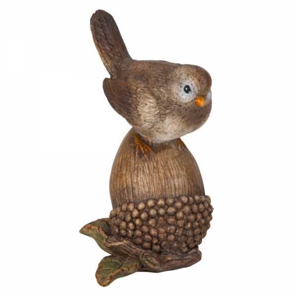 Dekofigur Vogel auf Eichel, 11 cm.