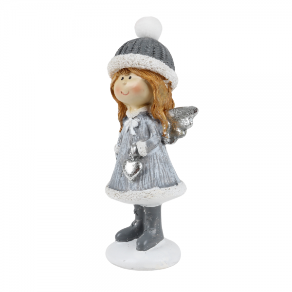 Winterengel Mädchen, Weihnachtsengel mit Herz, 14 cm.