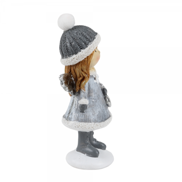 Winterengel Mädchen, Weihnachtsengel mit Herz, 14 cm, Seitenansicht.