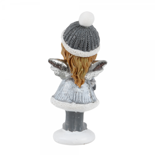 Winterengel Mädchen, Weihnachtsengel mit Herz, 14 cm, Rückseite.