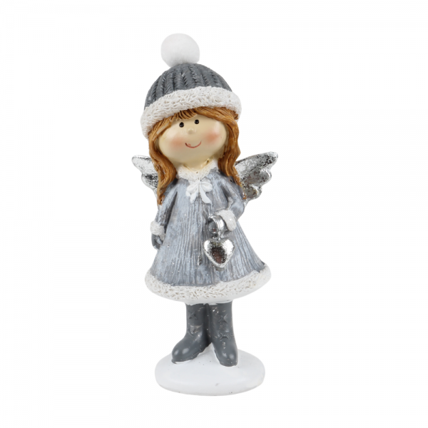Winterengel Mädchen, Weihnachtsengel mit Herz, 14 cm.