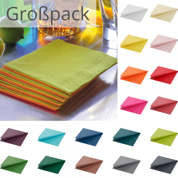 250er Pack Duni Cocktail Servietten, 24 x 24 in 20 Farben.