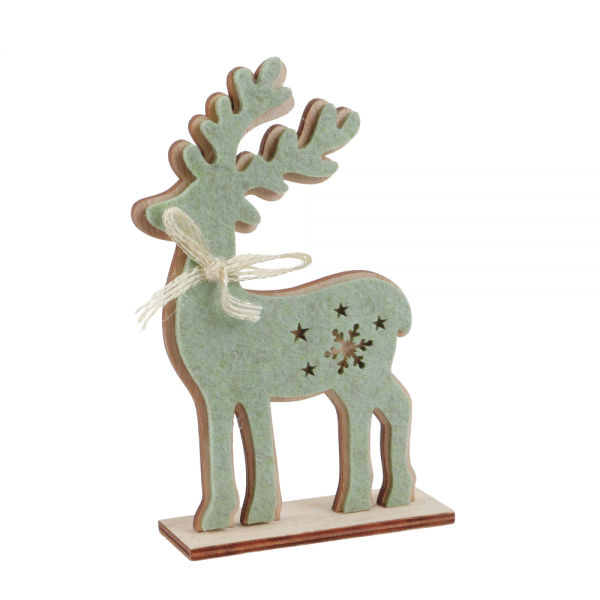 Deko Holz Hirsch mit Filz in Pistachio Green, 17 cm.