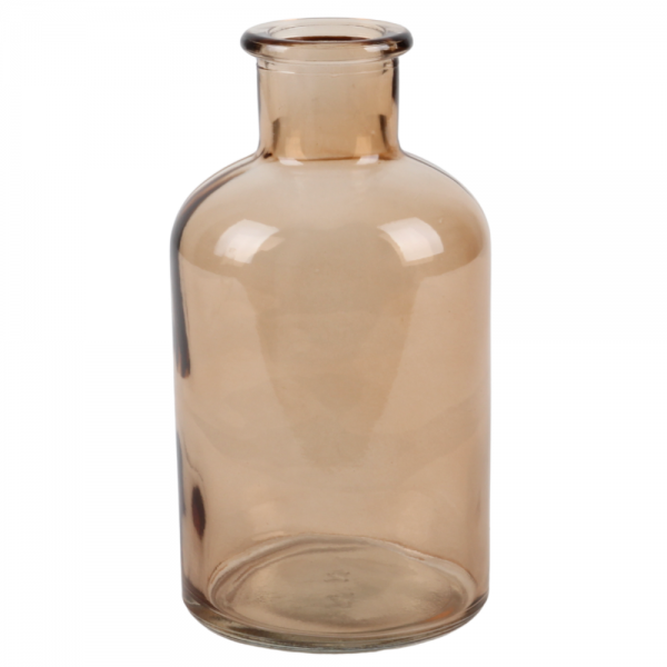 Rundes Glas Flaschenväschen in Taupe für kleine Blumen und Tischdeko.