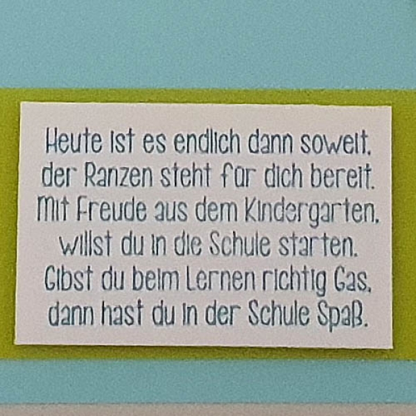 Fotoalbum Einschulung, Schulranzen in Türkis/Hellgrün