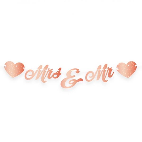 Deko Herzen zum Buchstabengirlande - Mrs & Mr - in Rosegold, Hochzeit, 1 m.Aufhängen, Hochzeit, -Mr & Mrs-, in Roségold/Weiß, 27 cm.