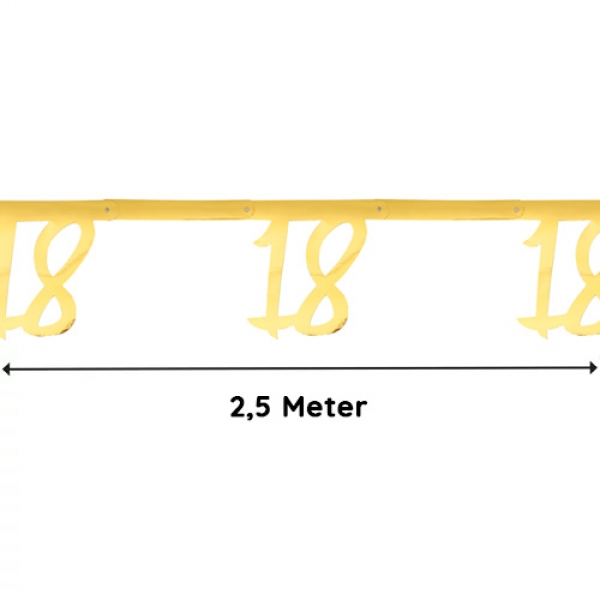 2,5 Meter Girlande, Geburtstag, -18- in Gold, 20,5 cm.