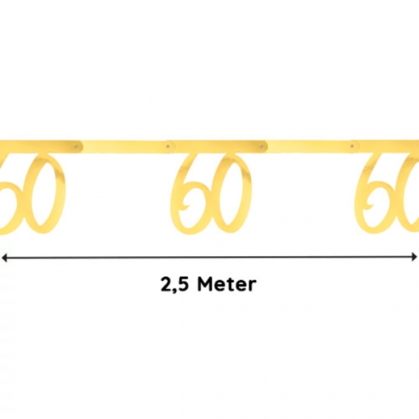 2,5 Meter Girlande, Geburtstag, -60- in Gold, 20,5 cm.