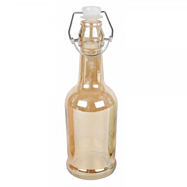 Glas Flaschen Vase mit Bügelverschluss in Amber, 21 cm.