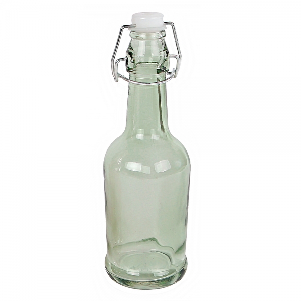 Glas Flaschen Vase mit Bügelverschluss in Hellgrün, 21 cm.