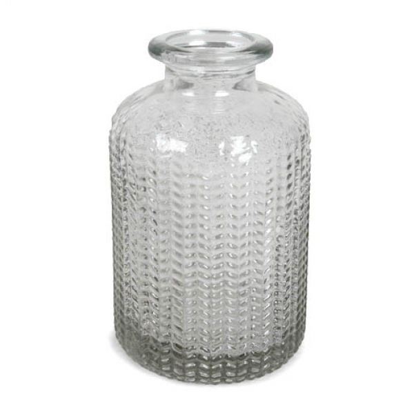 Kleines Glas Flaschen Väschen, gemustert, klar, 10 cm.