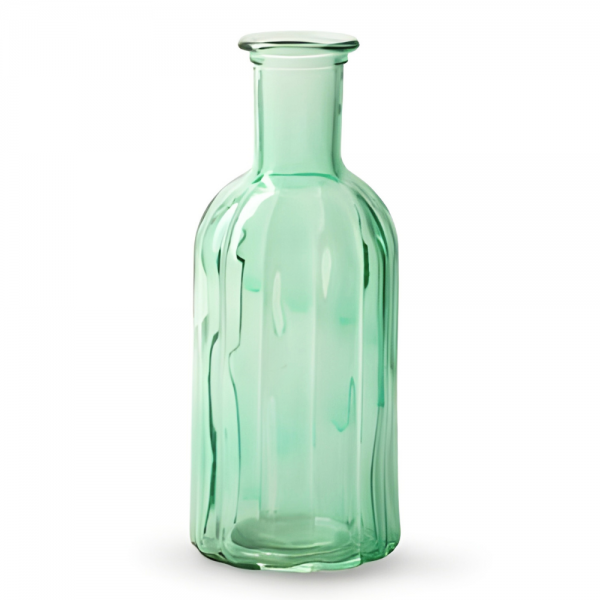 Glas Flaschen Vase Vintage mit Rillen, Norinne in Mintgrün, 19 cm.