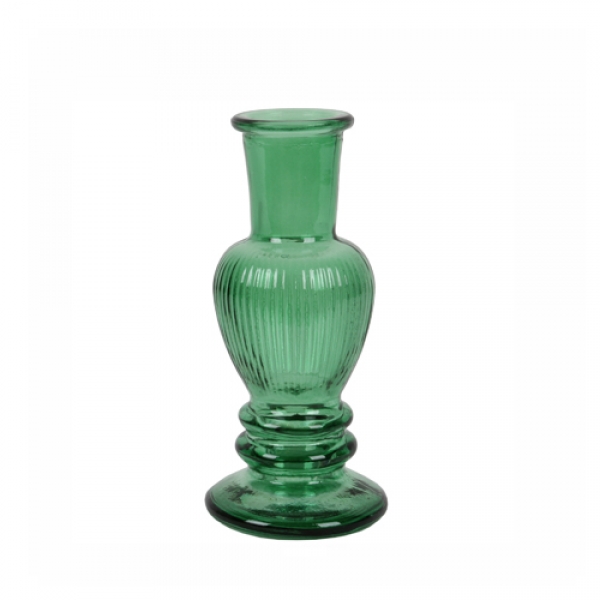 Glas Kerzenständer, Väschen, gestreift in Grün, 12 cm.