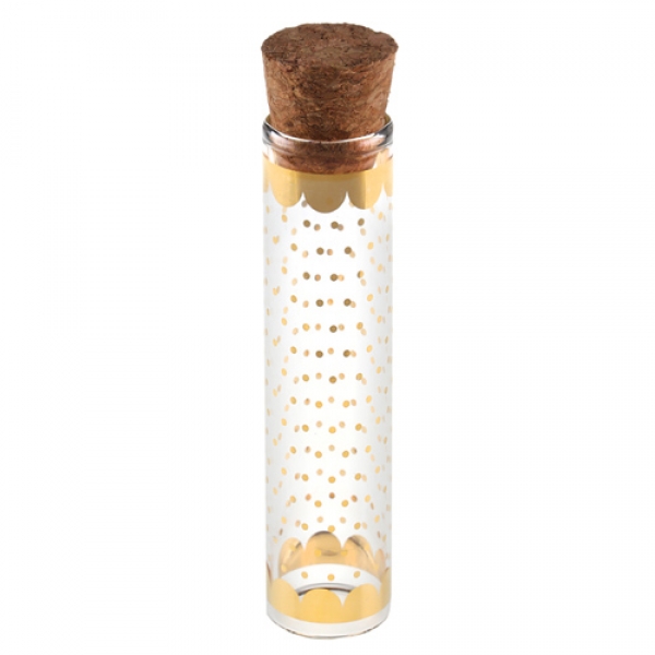 Glasröhrchen mit Korken, Verzierung in Gold, für Gastgeschenke, 11 cm.