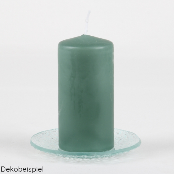 Dekobeispiel mit Stumpenkerze für den Glas Kerzenteller rund mit Struktur, 98 mm.