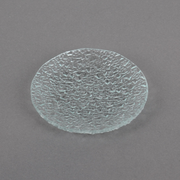 Glas Kerzenteller rund mit Struktur, 98 mm.