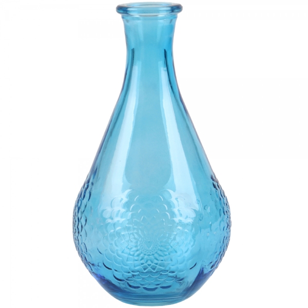 Glas Flaschen Vase Dahlia in Pazifikblau, 16 cm.