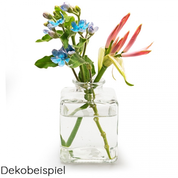 Dekobeispiel Glas Väschen eckig, 10 cm.
