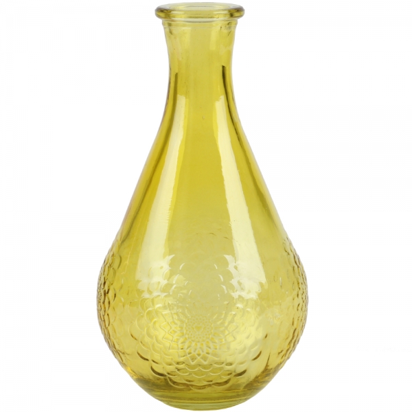 Glas Flaschen Vase Dahlia in Gelb, 16 cm.