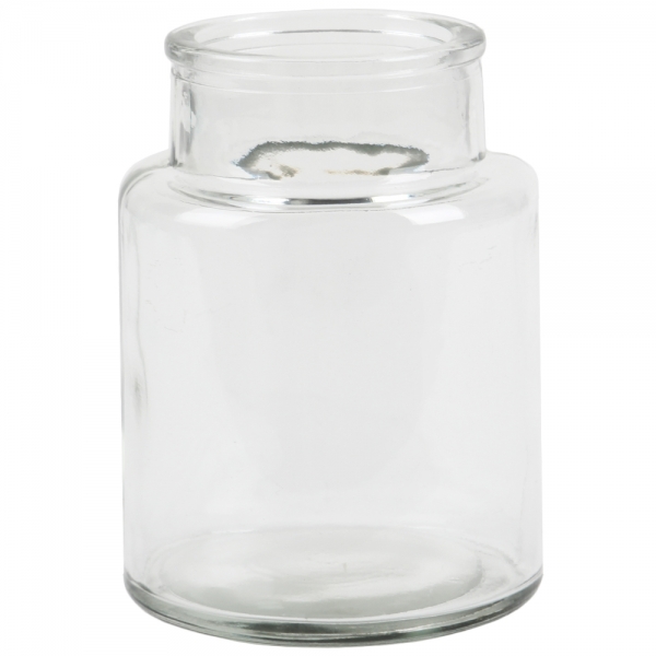 Glas Flaschen Väschen, große Öffnung, klar, 10 cm.