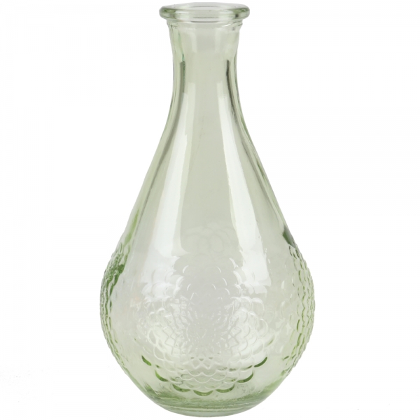 Glas Flaschen Vase Dahlia in Hellgrün, 16 cm.