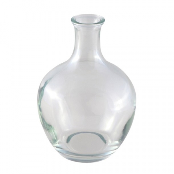 Kleines Glas Flaschen Väschen, bauchig, klar, 11,5 cm.