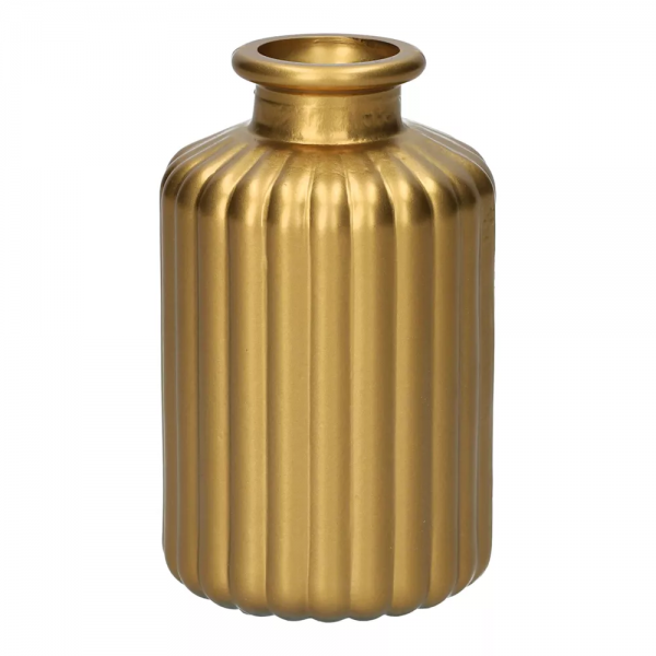 Kleines Glas Väschen, gestreift in Gold matt, 10 cm.