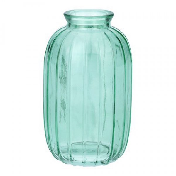 Glas Flaschen Väschen, oval mit Streifen in Pistache, 12 cm