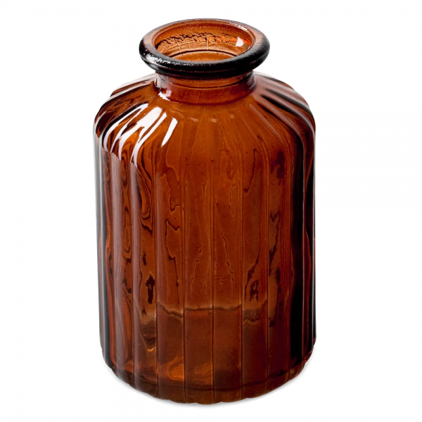 Kleines Glas Flaschen Väschen, gestreift, in Rostbraun, 10 cm.
