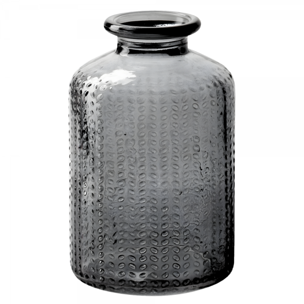 Kleines Glas Väschen, gemustert in Rauchgrau, 10 cm.