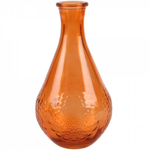 Glas Flaschen Vase Dahlia in Orange, 16 cm.