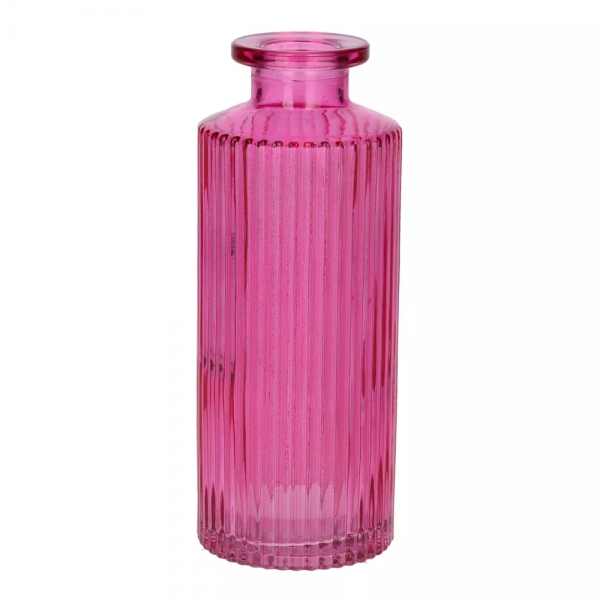 Glas Väschen schmal, gestreift in Pink, 13,2 cm.