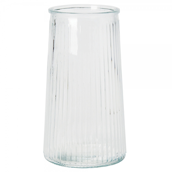 Glas Vase konisch mit Streifen, hoch, klar, 20 cm.