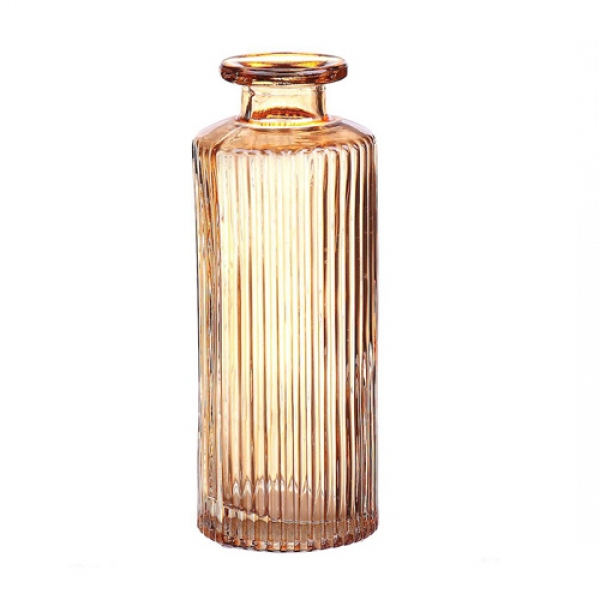 Glas Väschen schmal, gestreift in Amber, 13,2 cm.