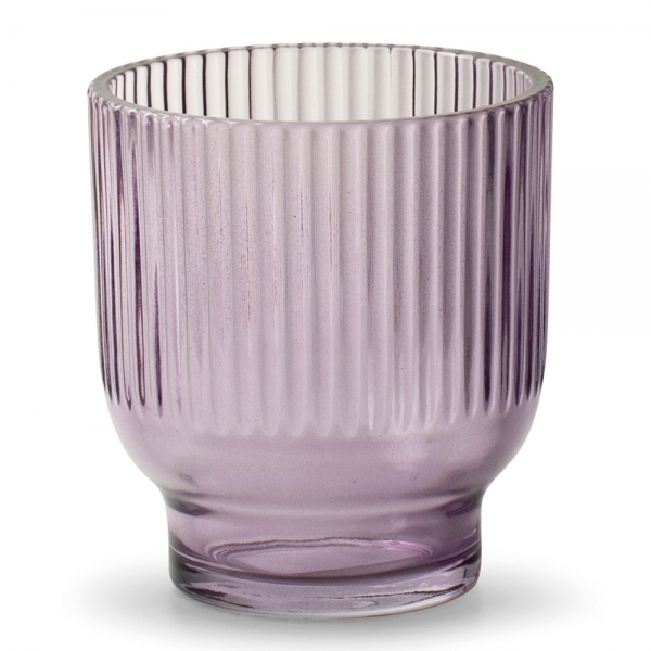 Glas Windlicht Dex mit Streifen in Lila, 10 cm.