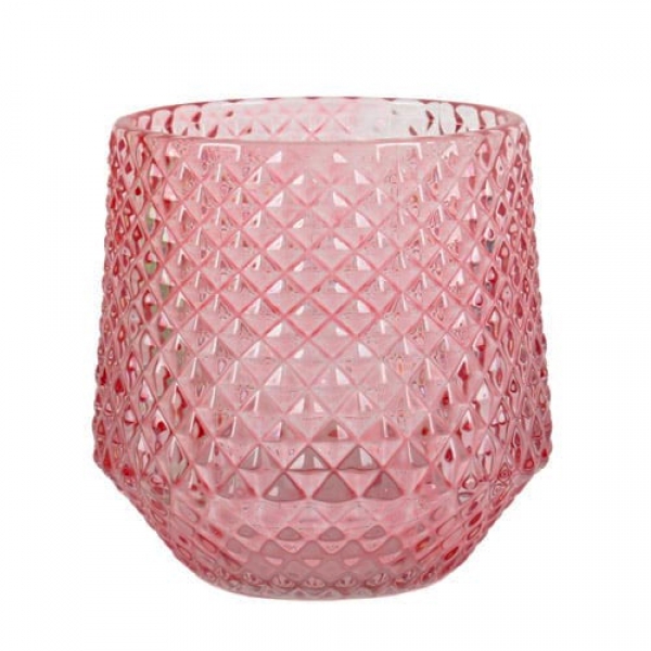 Glas Windlicht, konisch, Diamant in Altrosa, 80 mm.