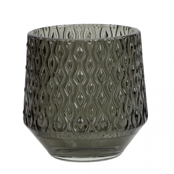 Glas Windlicht, konisch, Retro in Rauchgrau, 80 mm.