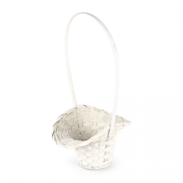 Hochzeit Blumenkörbchen aus Bambus in Creme-Weiß.