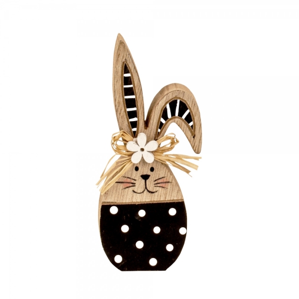 Kleiner Holz Osterhase in Schwarz/Weiß, 11 cm.
