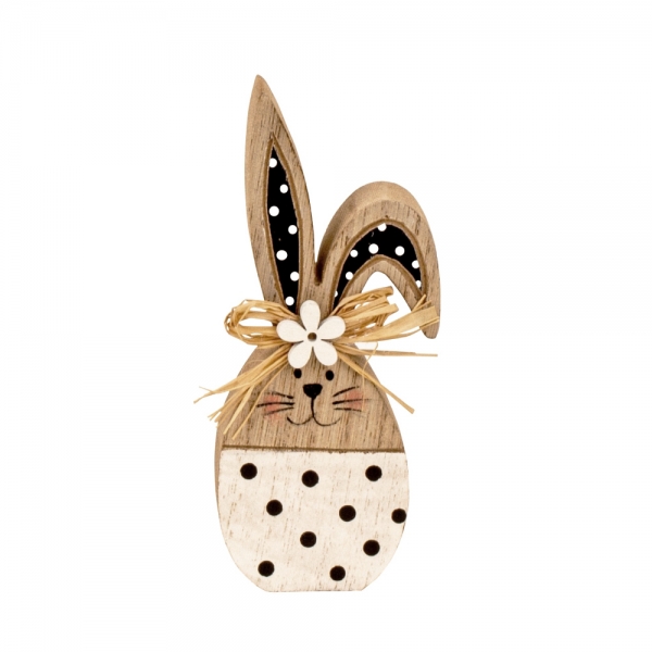 Kleiner Holz Osterhase in Weiß/Schwarz, 11 cm.