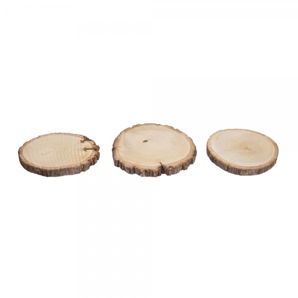 3 Holzscheiben, Kerzenteller, Untersetzer, 9 - 13 cm.