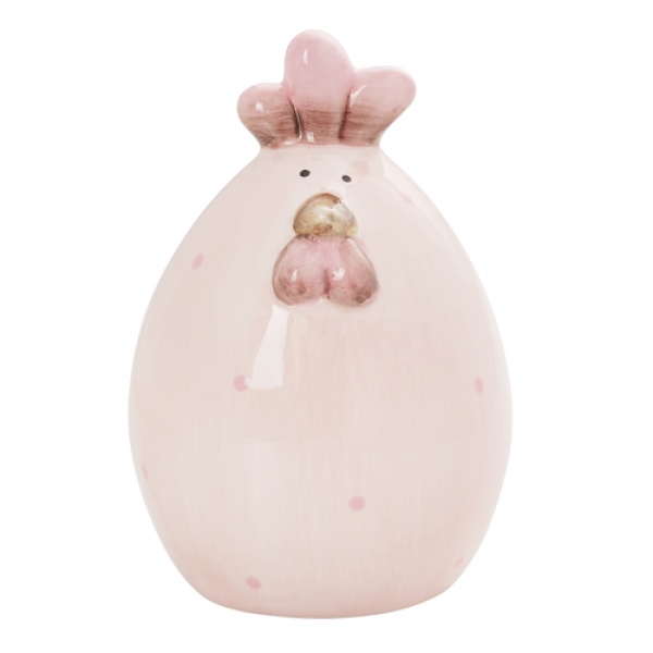 Keramik Huhn mit Punkten, Ostern, in Pastellrosa, 95 mm.