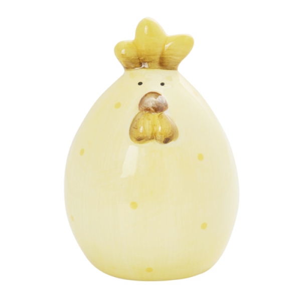 Keramik Huhn mit Punkten, Ostern, in Pastellgelb, 95 mm.