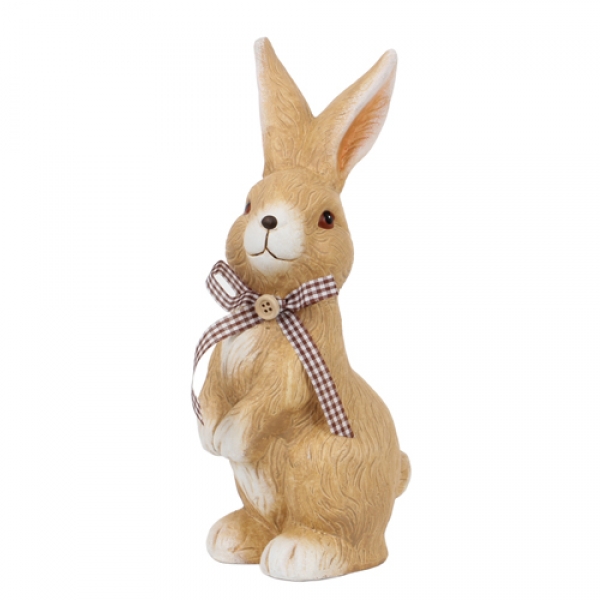 Großer Keramik Hase mit Schleife in Braun, 25 cm.