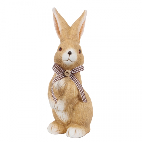 Großer Keramik Hase mit Schleife in Braun, 25 cm.