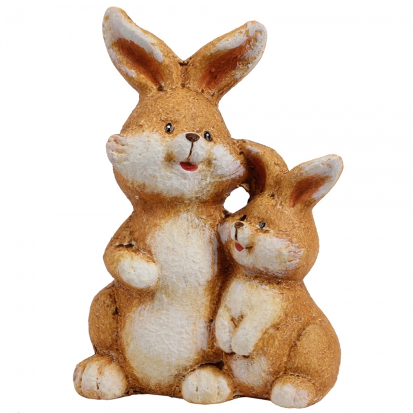 Keramik Osterhase mit Kind in Braun, 16 cm.